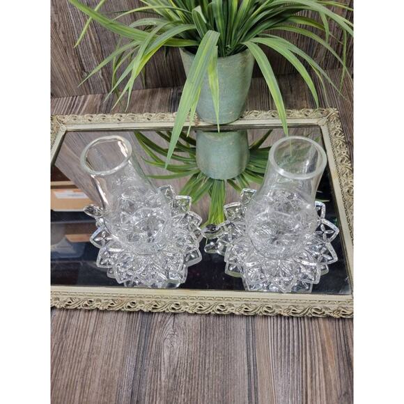 2 Vintage Candle Fairy Lamps, Petal Bases & Chimneys, Federal Glass - Picture 2 of 6